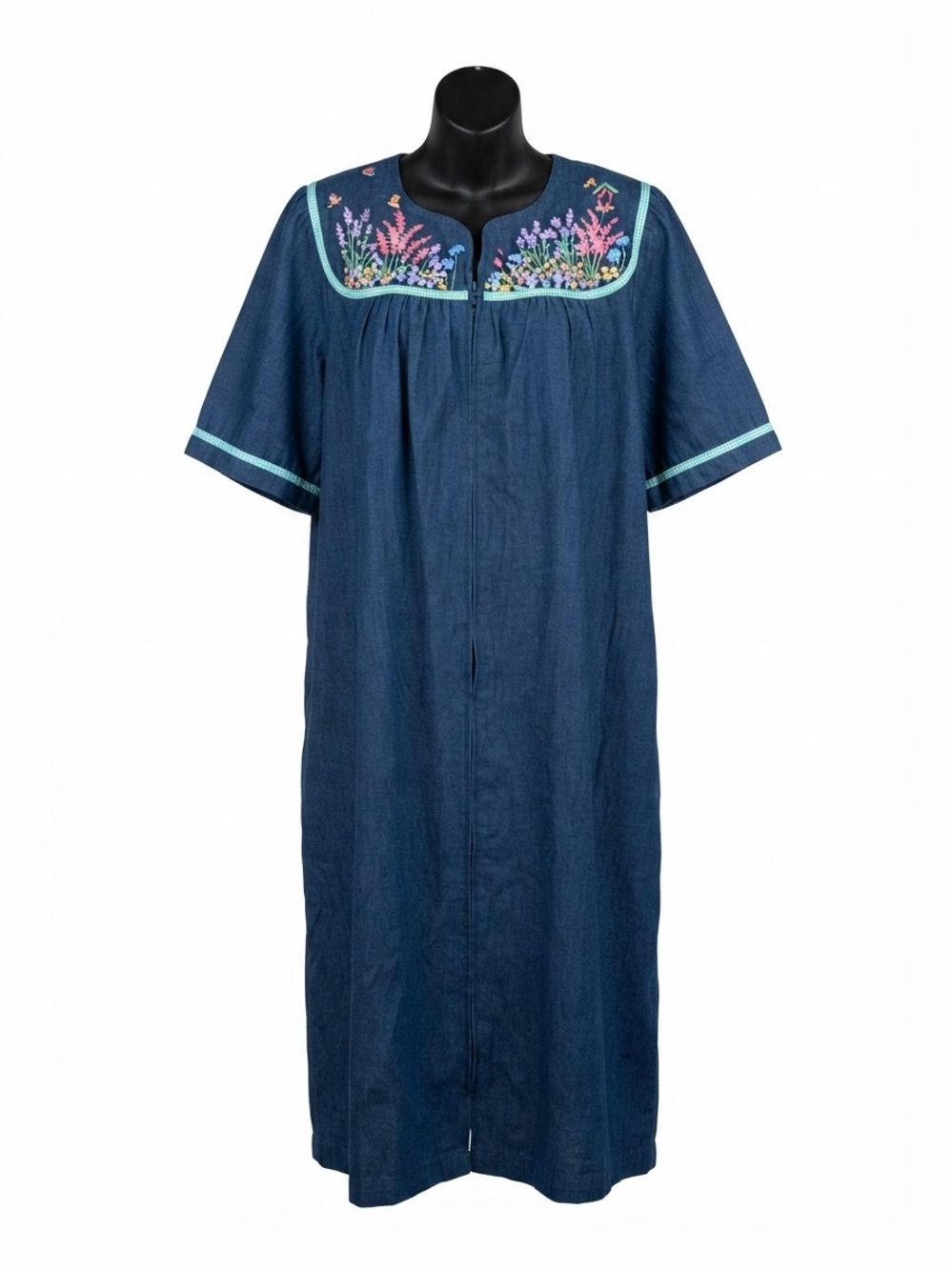 Go Softly Denim Embroidered Zip-Front Patio Dress 1x